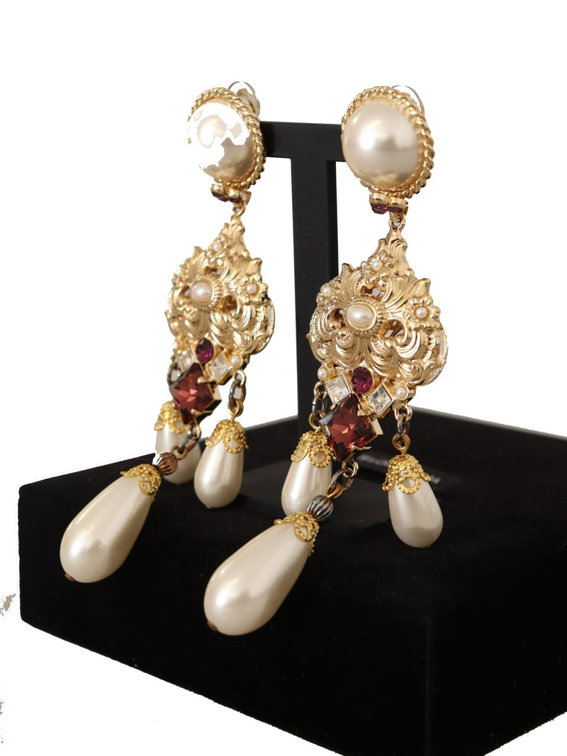 Gold Clip-on Baroque Jewelry Dangling Crystal Earrings