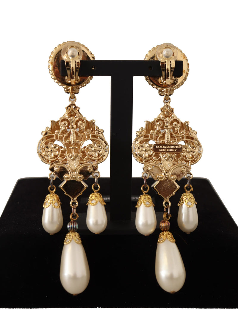 Gold Clip-on Baroque Jewelry Dangling Crystal Earrings