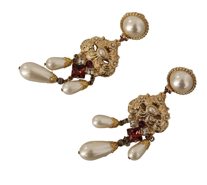 Gold Clip-on Baroque Jewelry Dangling Crystal Earrings