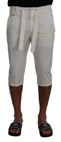 White 3/4 Stretch Cotton Bermuda Shorts