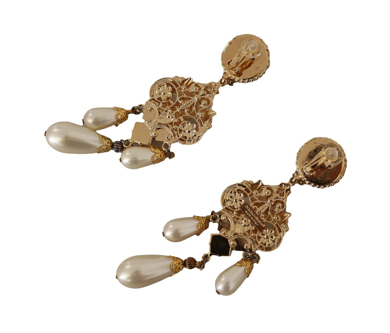 Gold Clip-on Baroque Jewelry Dangling Crystal Earrings