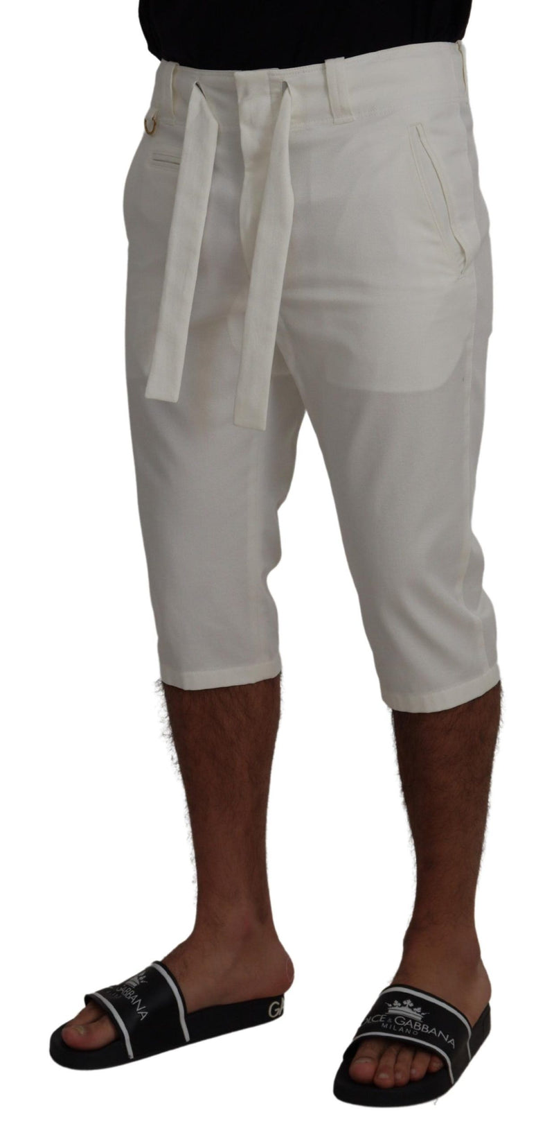 White 3/4 Stretch Cotton Bermuda Shorts