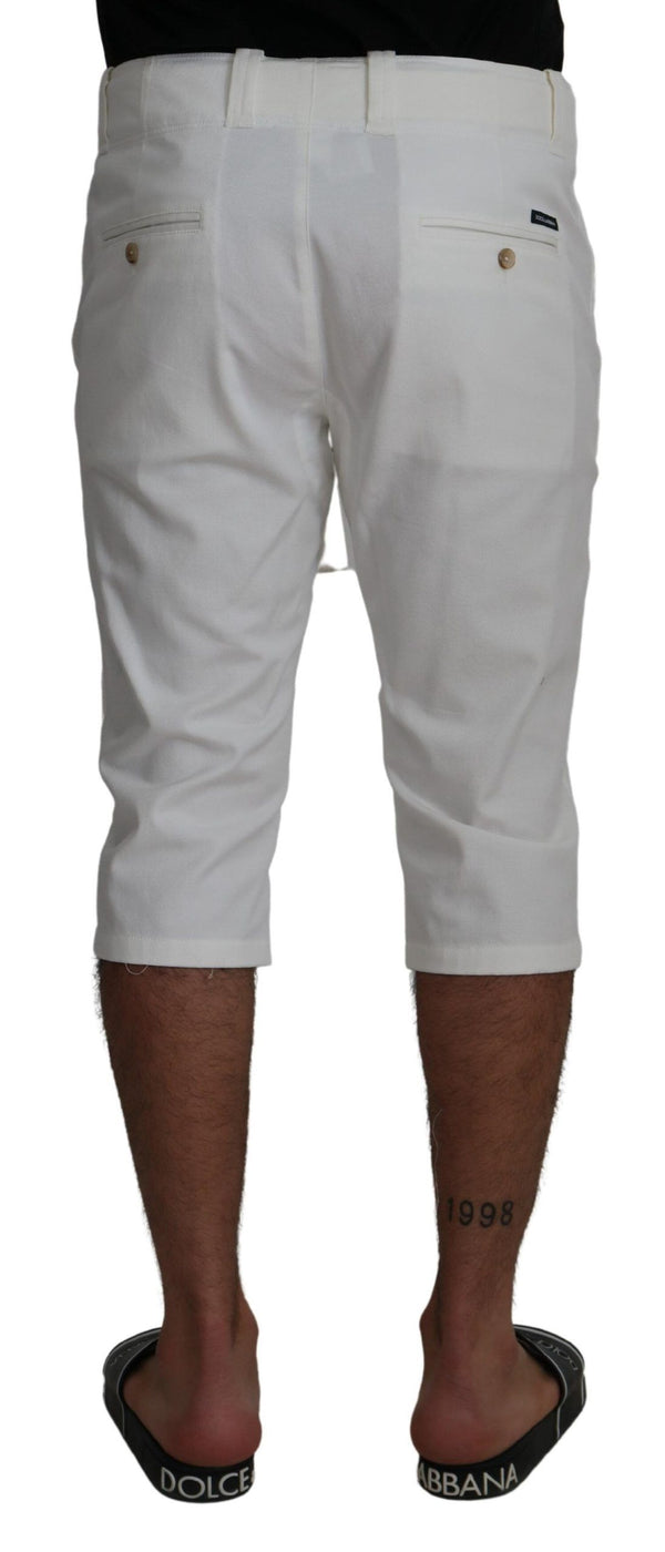 White 3/4 Stretch Cotton Bermuda Shorts