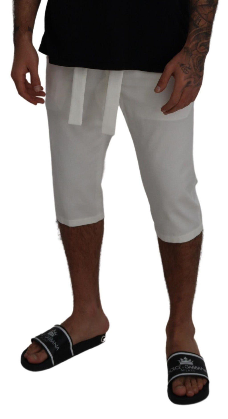 White 3/4 Stretch Cotton Bermuda Shorts