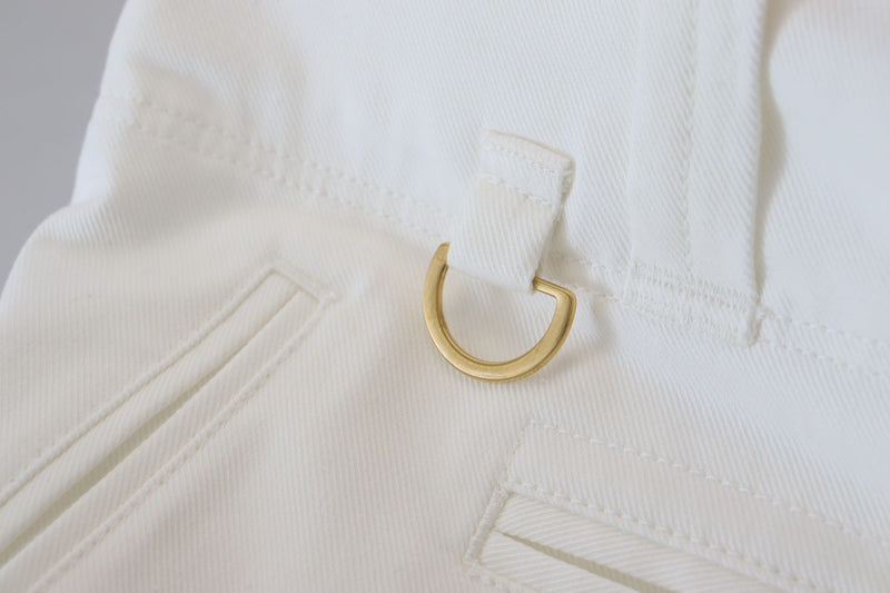 White 3/4 Stretch Cotton Bermuda Shorts