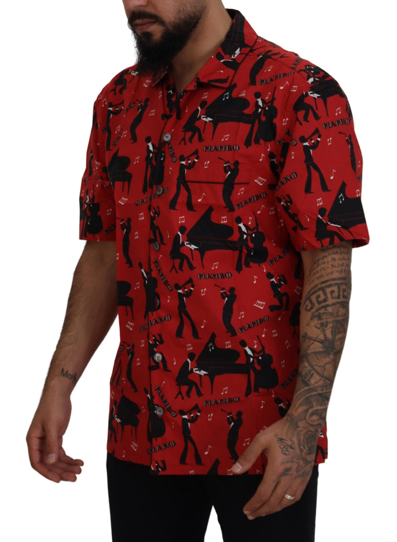 Black Red Jazz Cotton Casual Shirt