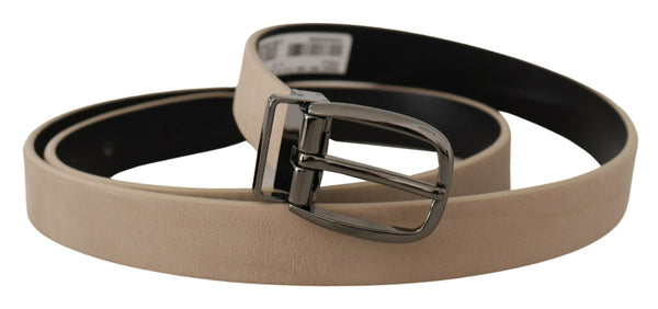 Beige Vitello Beige Tone Logo Metal Buckle Belt