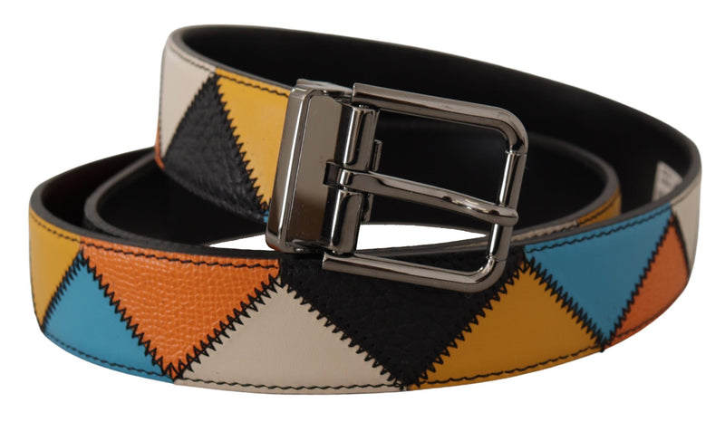 Multicolor Leather Silver Logo Buckle Belt