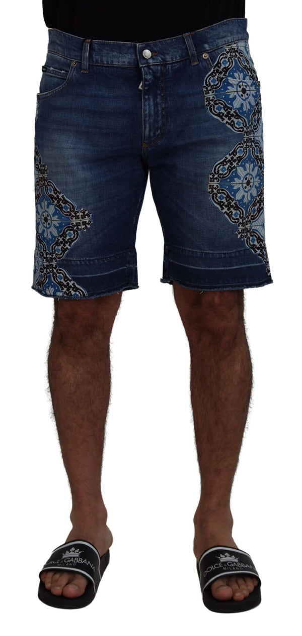 Blue Denim Cotton Stretch Majolica Shorts