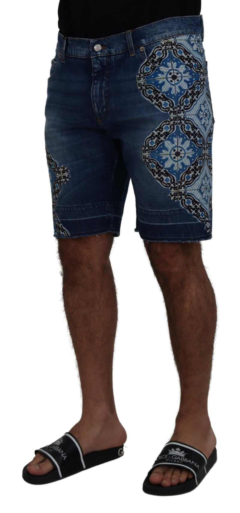 Blue Denim Cotton Stretch Majolica Shorts