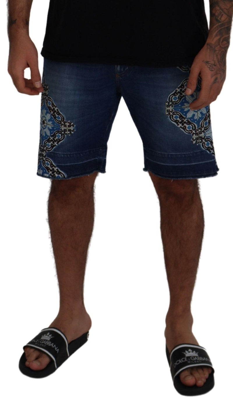 Blue Denim Cotton Stretch Majolica Shorts