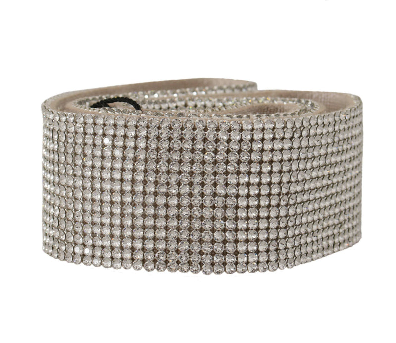 White Embellished Crystals Wide Snap Button Waist Belt