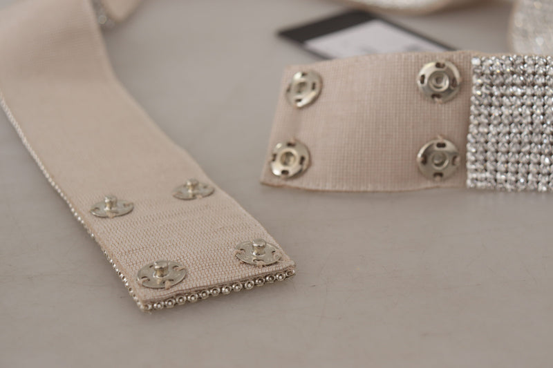 White Embellished Crystals Wide Snap Button Waist Belt