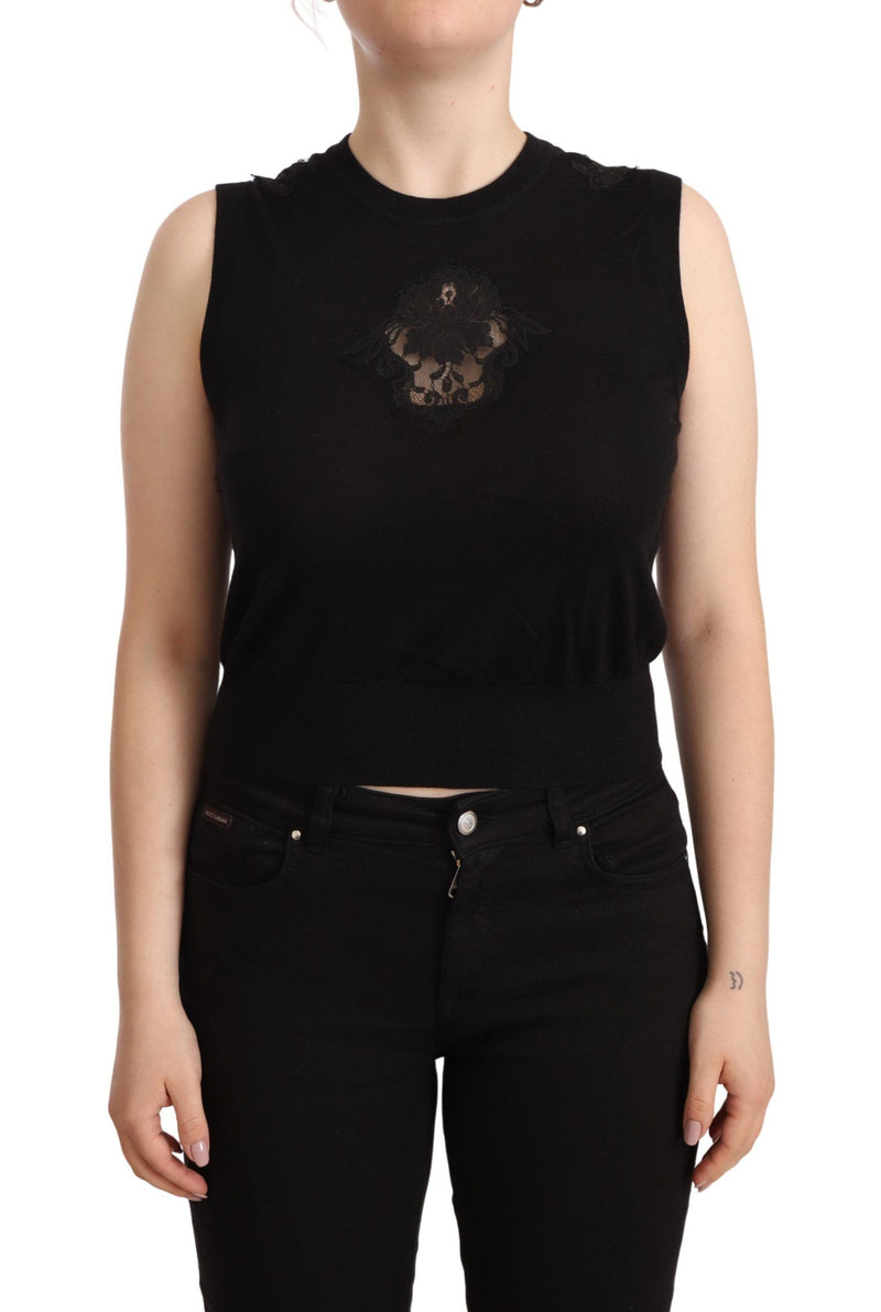 Black Cashmere Silk Cutout Tank Blouse Top