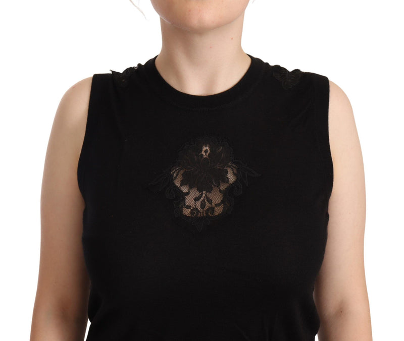 Black Cashmere Silk Cutout Tank Blouse Top