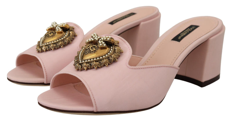 Pink Silk Gold Heart Sandals Heels Shoes