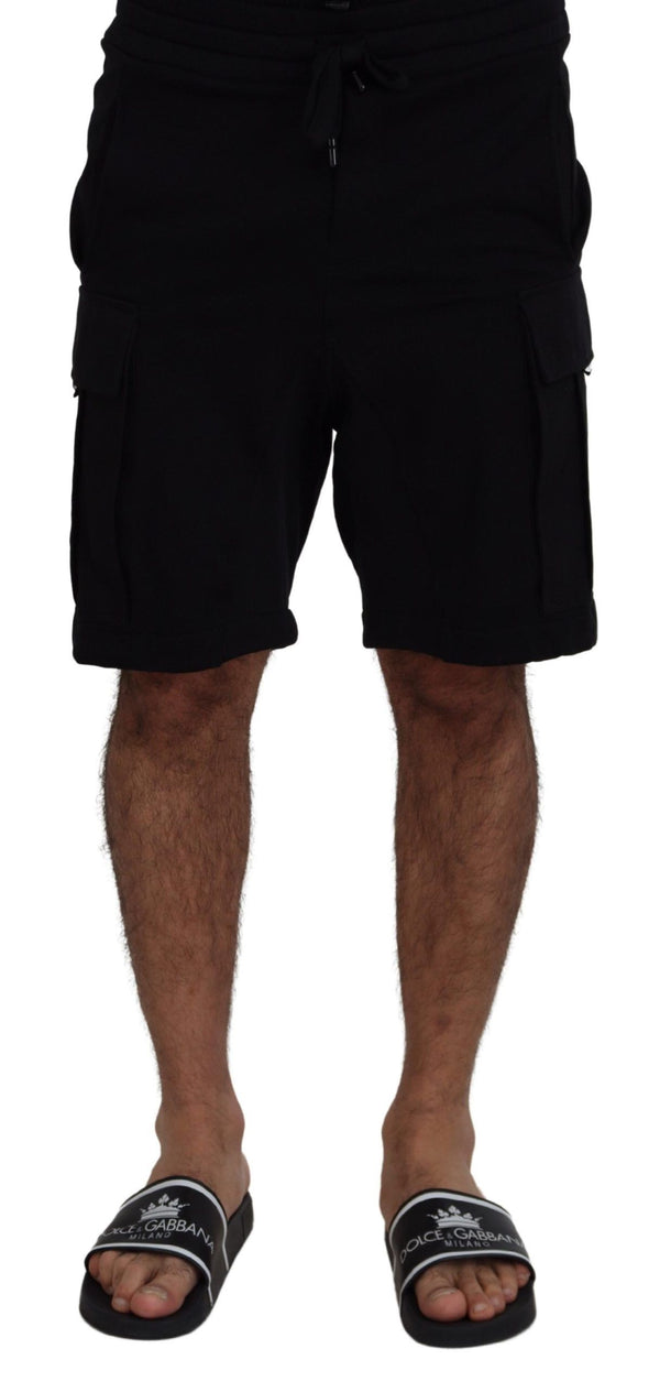 Black Cotton Bermuda Cargo Shorts