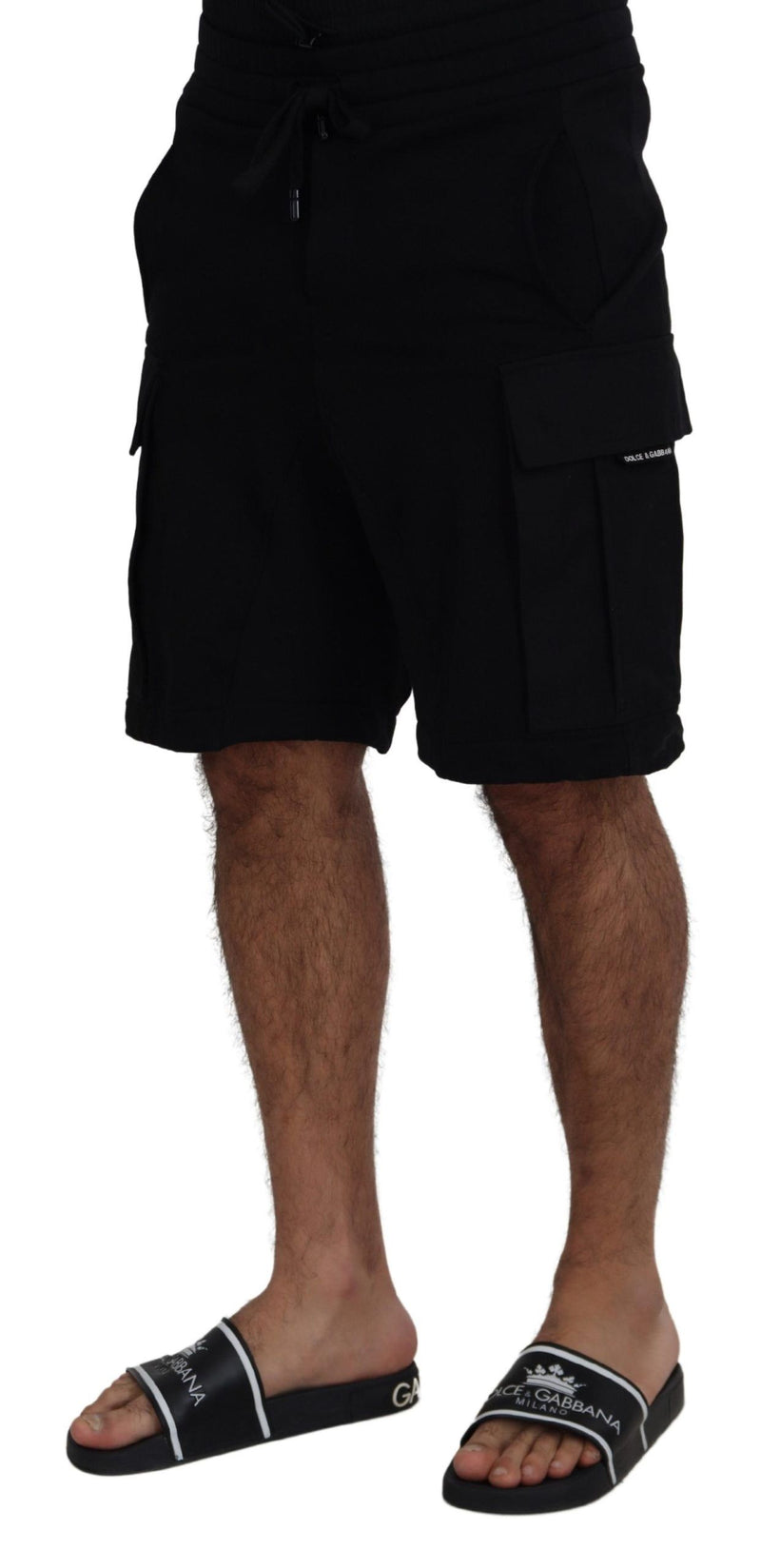 Black Cotton Bermuda Cargo Shorts