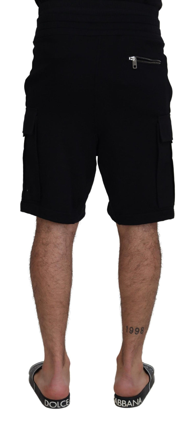 Black Cotton Bermuda Cargo Shorts