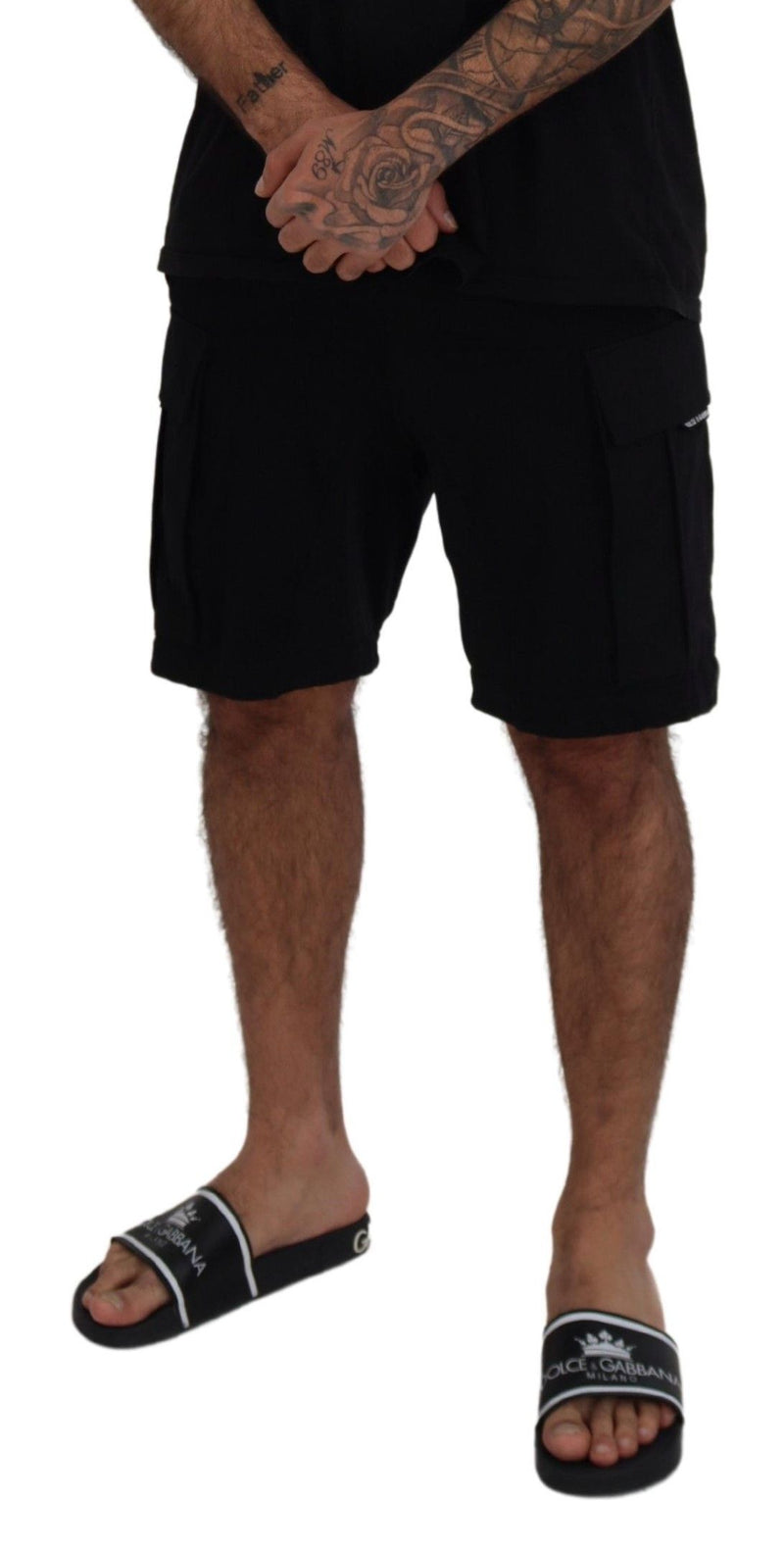 Black Cotton Bermuda Cargo Shorts