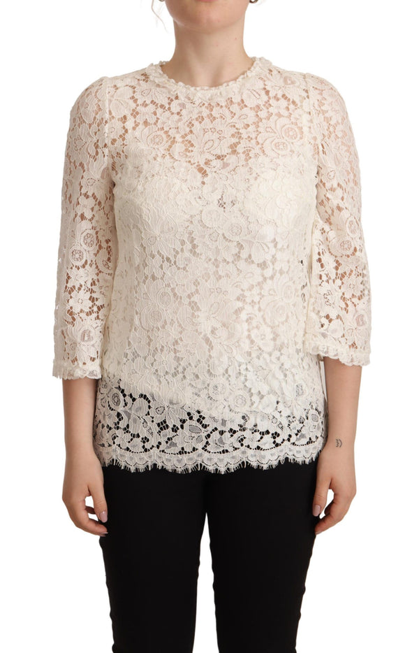 White Floral Lace Lining Blouse Top