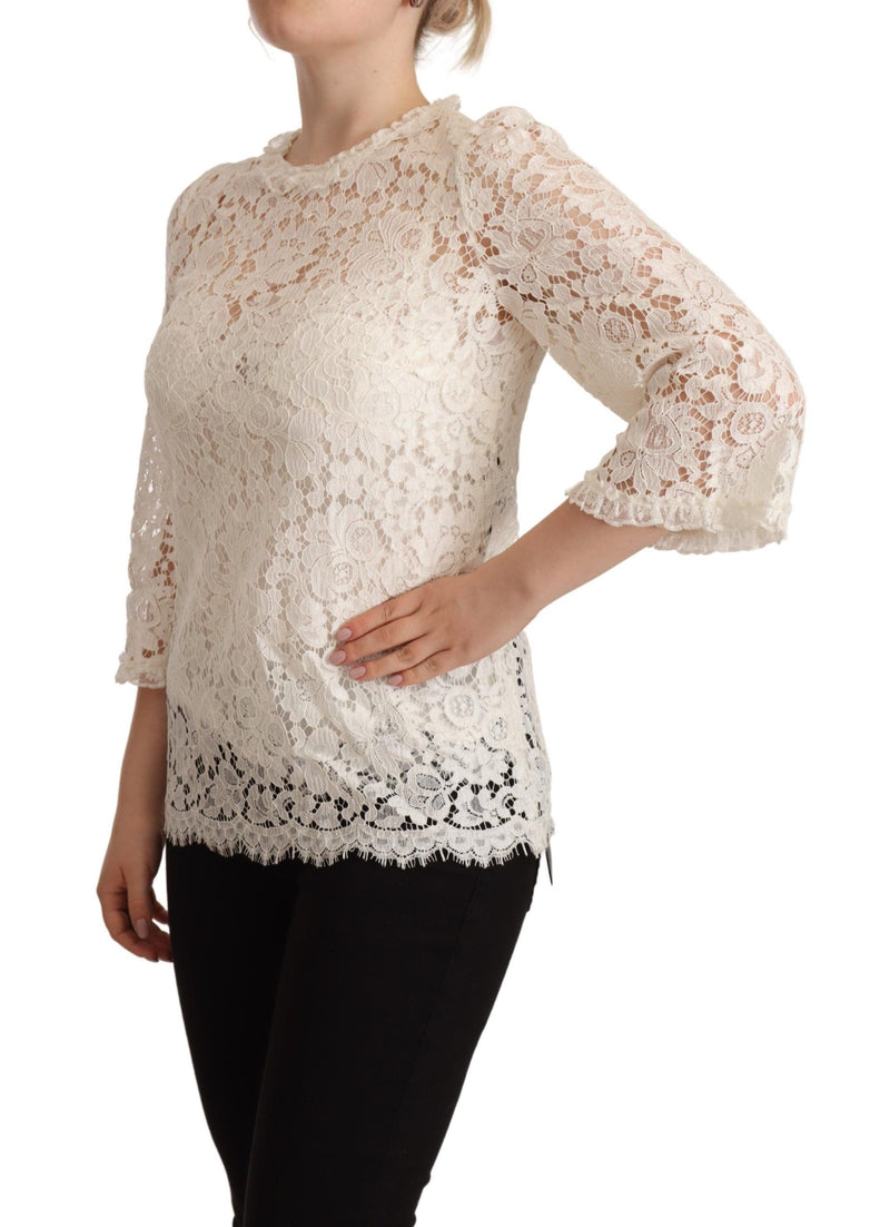 White Floral Lace Lining Blouse Top