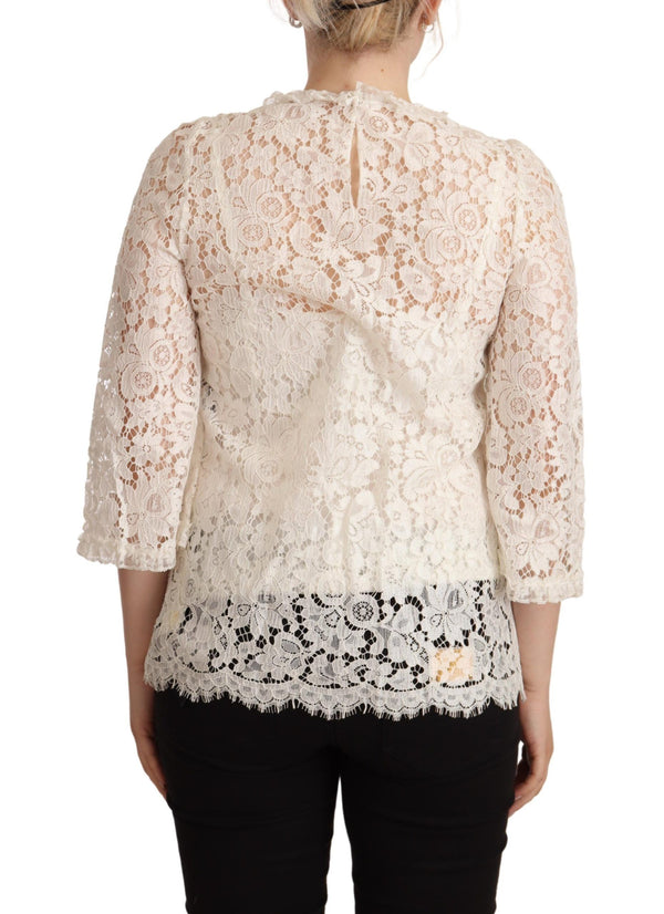 White Floral Lace Lining Blouse Top