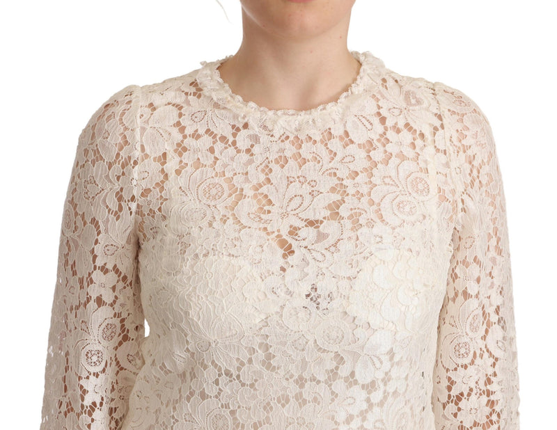 White Floral Lace Lining Blouse Top