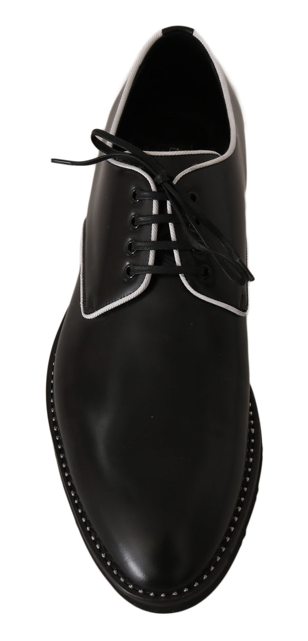 Black Leather White Line Dress Derby Shoes