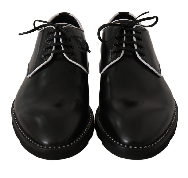 Black Leather White Line Dress Derby Shoes