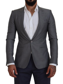 Gray Wool Silk Slim Fit Jacket Blazer