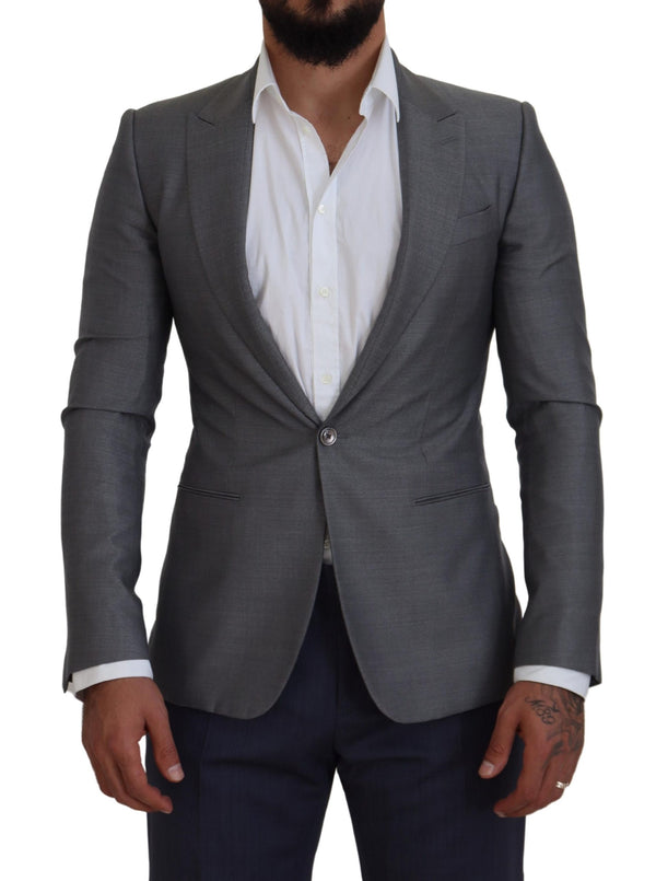 Gray Wool Silk Slim Fit Jacket Blazer