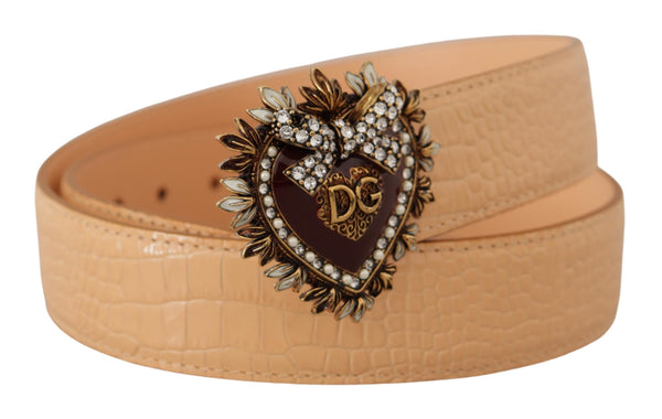 Beige Croc Pattern DEVOTION Heart DG Waist Buckle Belt