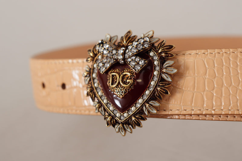 Beige Croc Pattern DEVOTION Heart DG Waist Buckle Belt