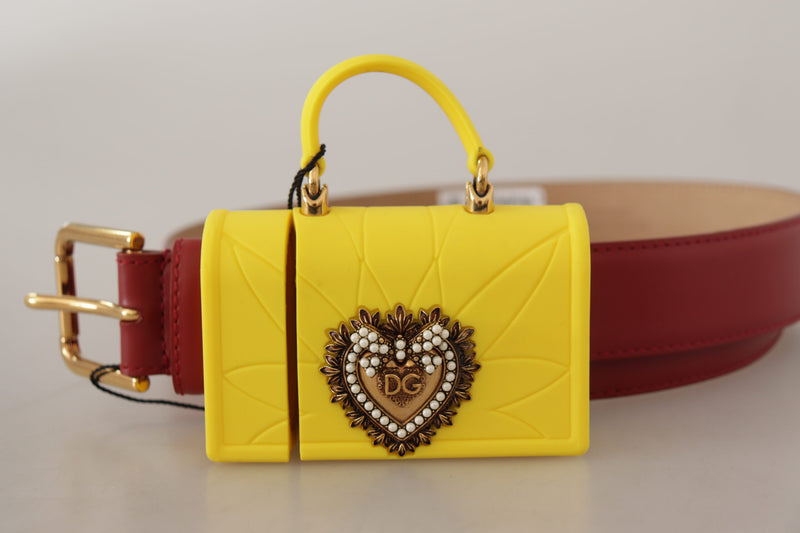 Red Leather Yellow DEVOTION Heart Bag Buckle Belt