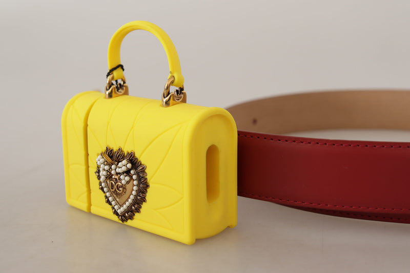 Red Leather Yellow DEVOTION Heart Bag Buckle Belt