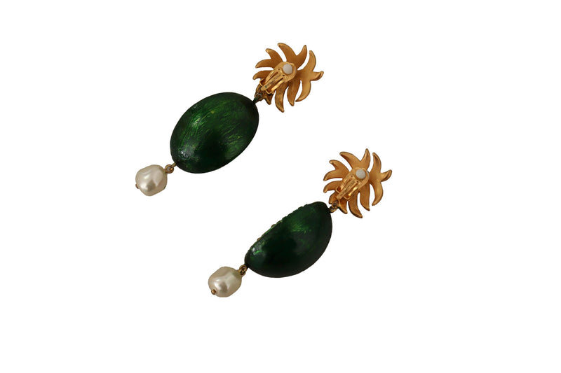 Gold Fruit Melon Crystal Clip On Dangling Drop Earrings