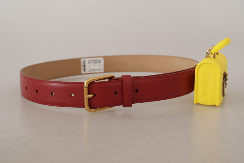 Red Leather Yellow DEVOTION Heart Bag Buckle Belt