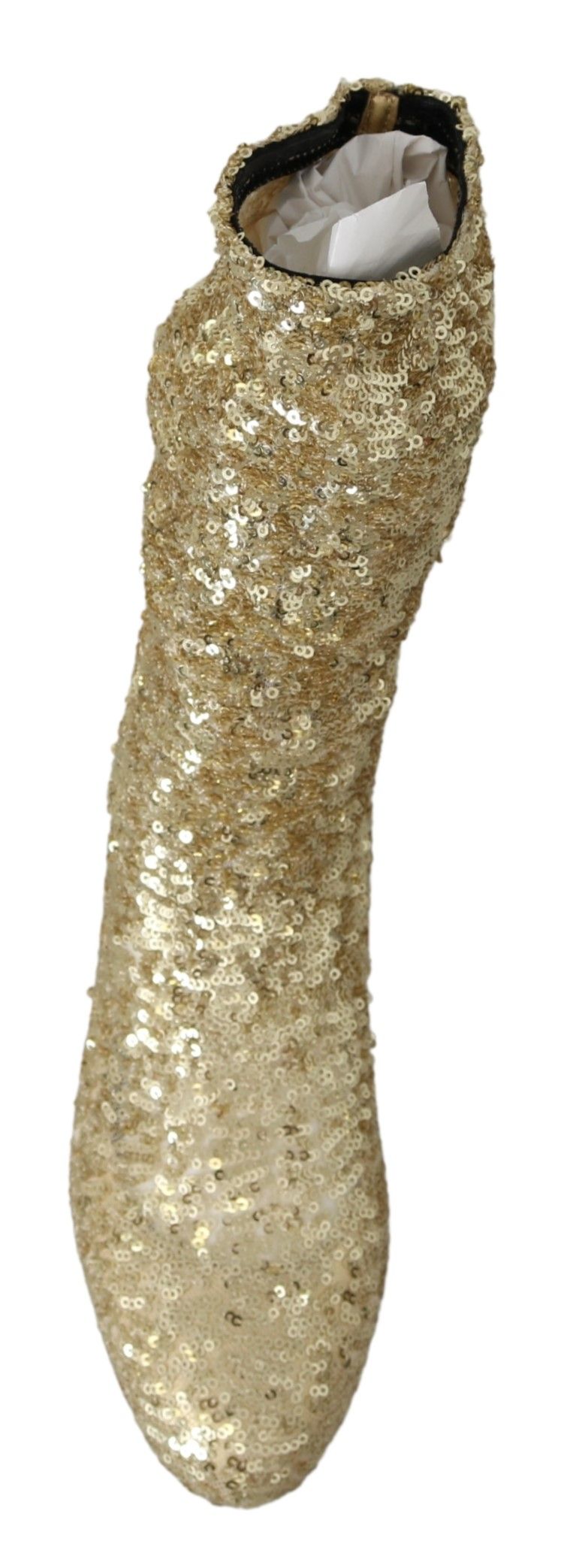 Gold Sequined Stretch Ankle High Boots