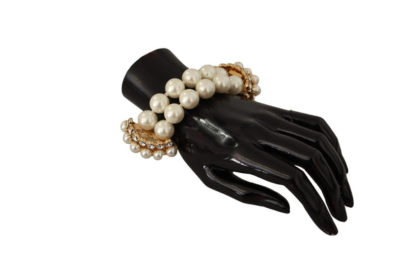 White Faux Pearl Clear Crystal Armband Bracelet