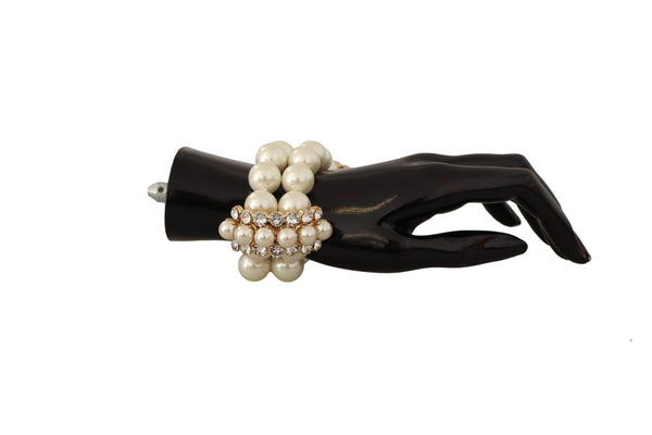 White Faux Pearl Clear Crystal Armband Bracelet