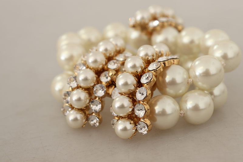 White Faux Pearl Clear Crystal Armband Bracelet