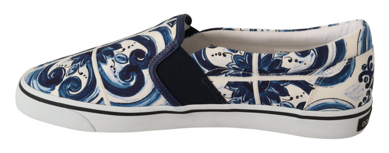 Blue Majolica Print Slip On Canvas Loafer Shoes
