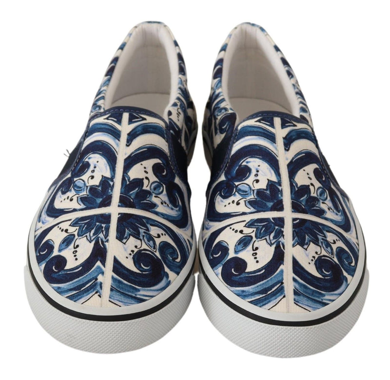 Blue Majolica Print Slip On Canvas Loafer Shoes