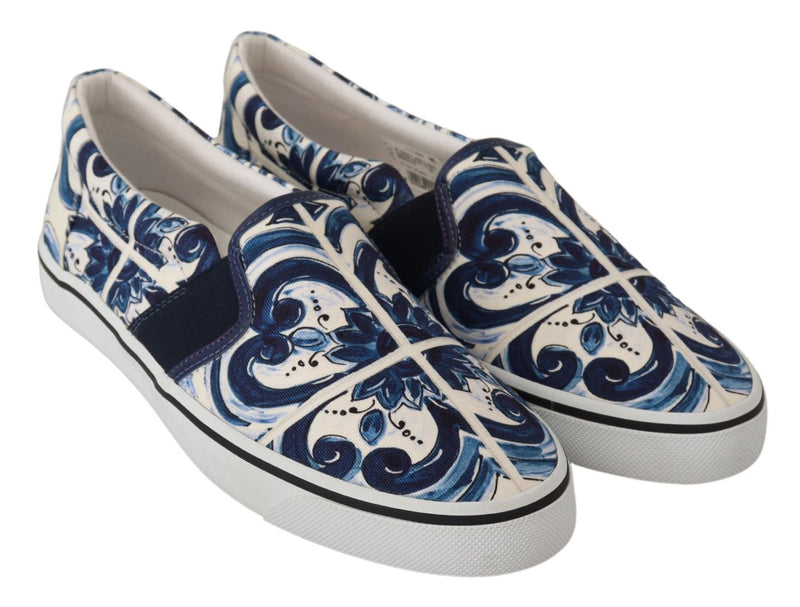 Blue Majolica Print Slip On Canvas Loafer Shoes