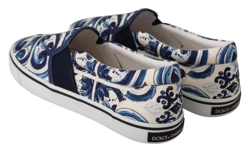 Blue Majolica Print Slip On Canvas Loafer Shoes