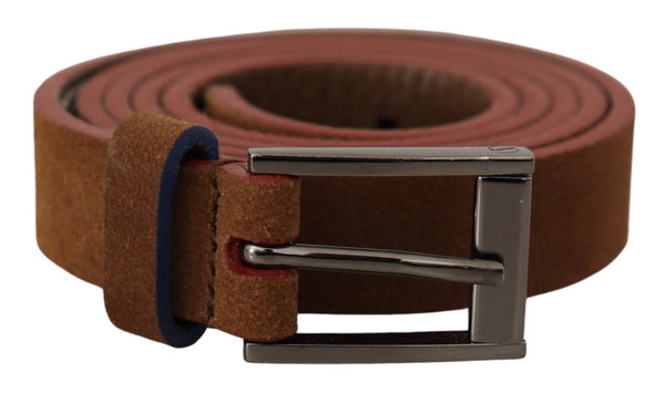 Brown Logo Engraved Metal Waist Buckle Belt