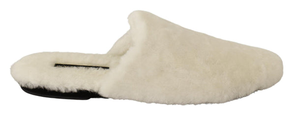 White Suede Faux Fur Flats Slides Slipper Shoes