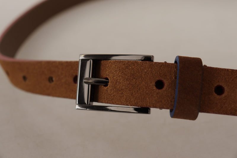 Brown Logo Engraved Metal Waist Buckle Belt