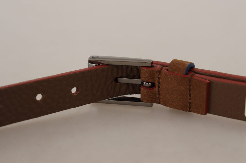 Brown Logo Engraved Metal Waist Buckle Belt